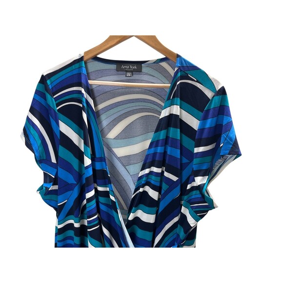 Arna York Dress Women's Size 26 / 28 Blue Waves Geometric Midi - Picture 3 of 5